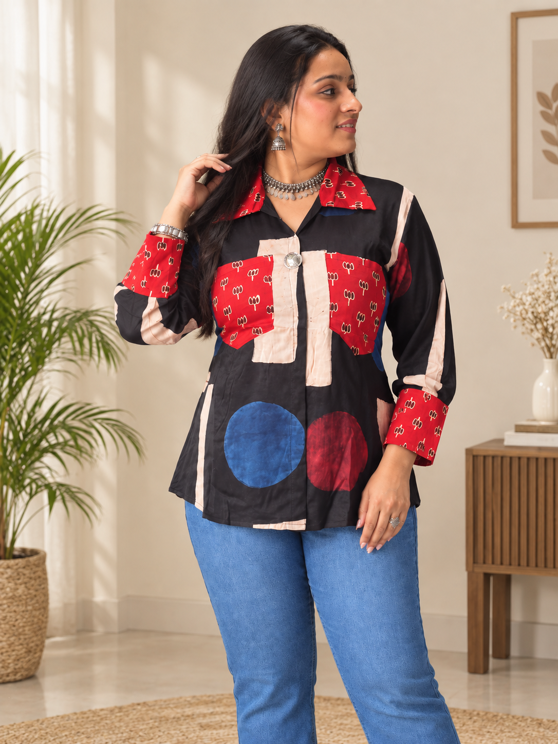 Black Ajrakh Patch Shirt