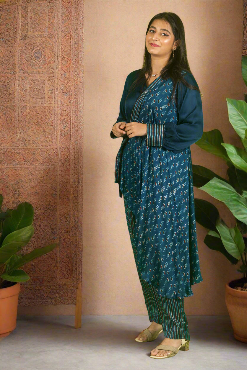 Blue ajrakh knot top with pants