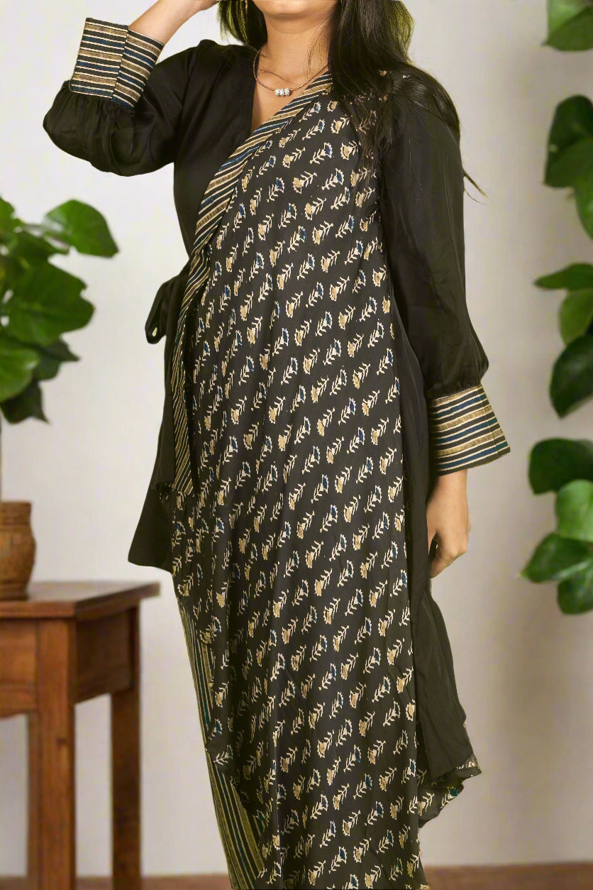 Black ajrakh knot top with pants