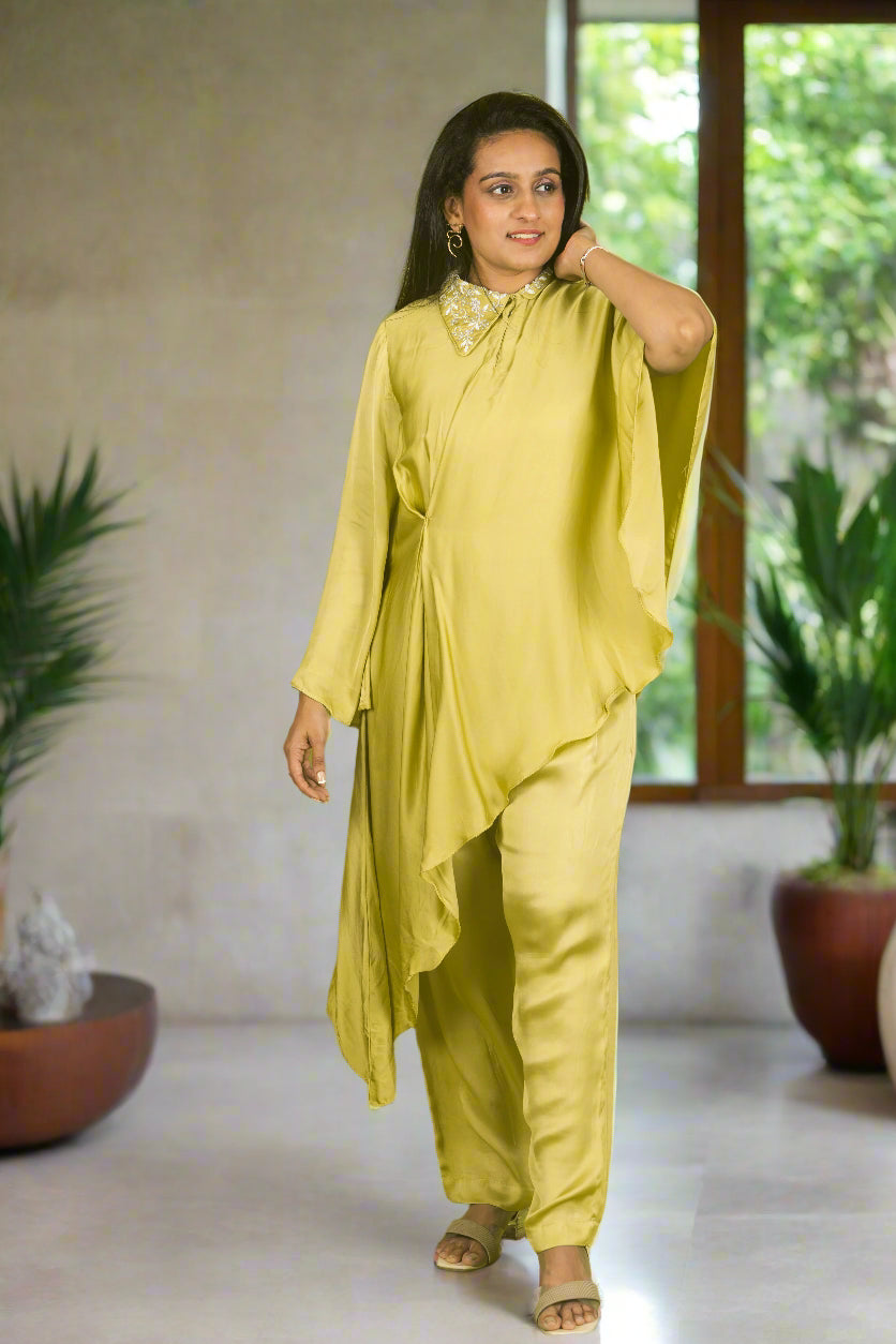 Seraphic draped cape with hand embroidery