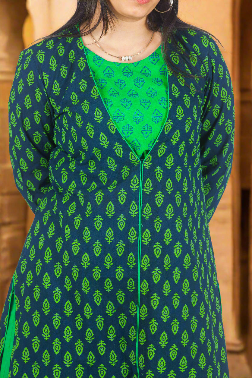 Verdant grace cotton kurti with pants