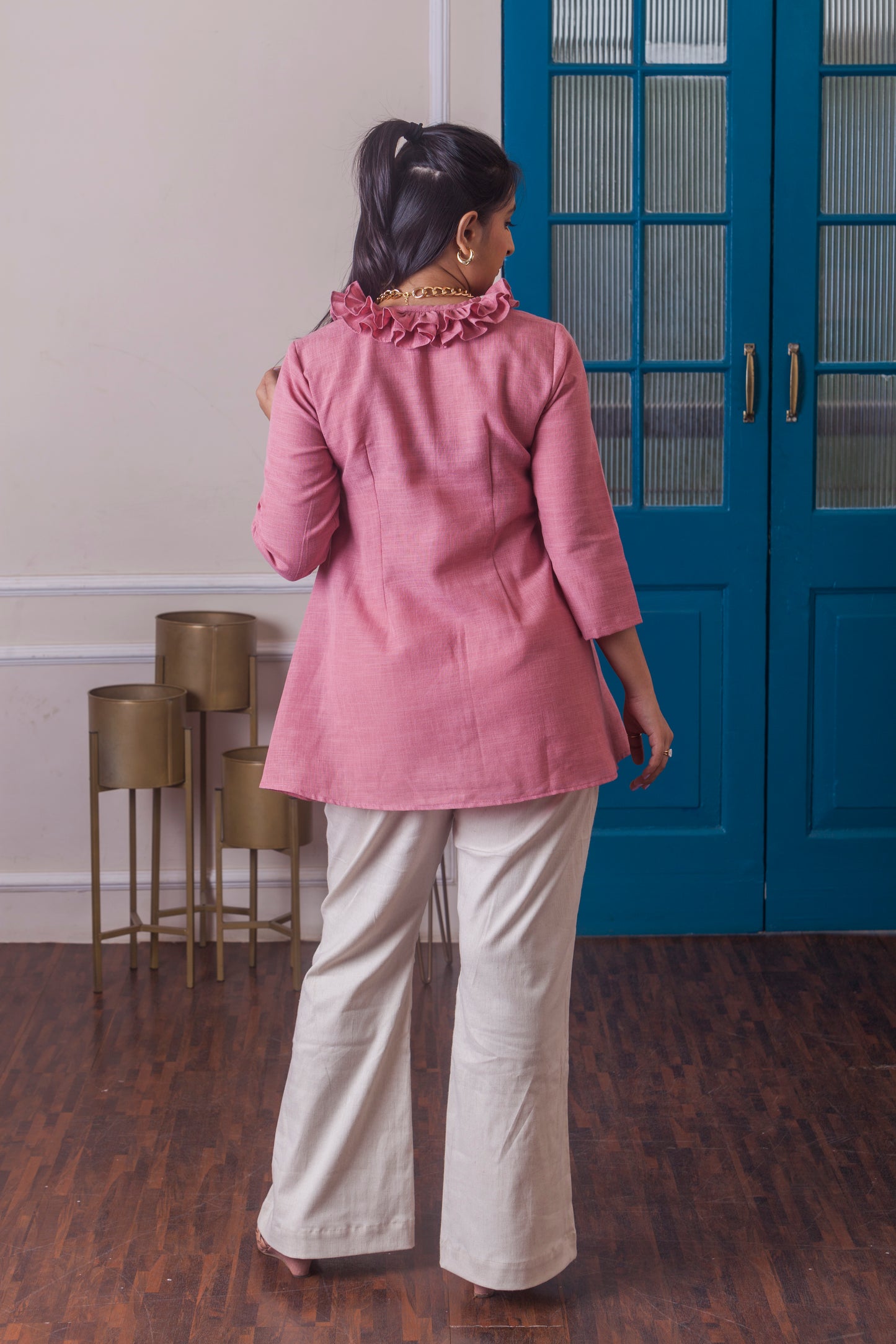 Rose Pink Embroidered High-Low Top