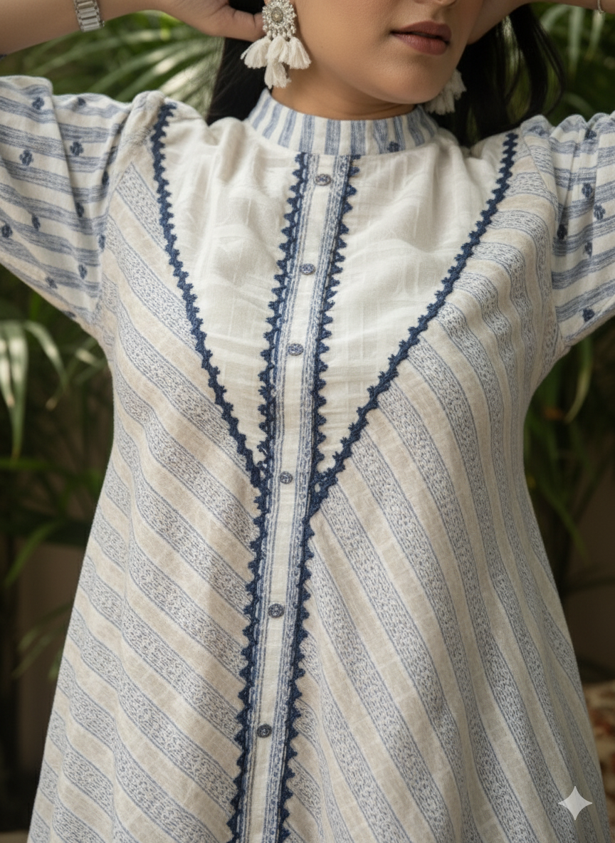 Asymmetrical High-Low Kurta & Printed Pant Co-ord Set