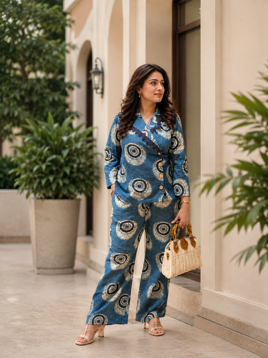Indigo Ajrakh Hakoba Co-ord Set