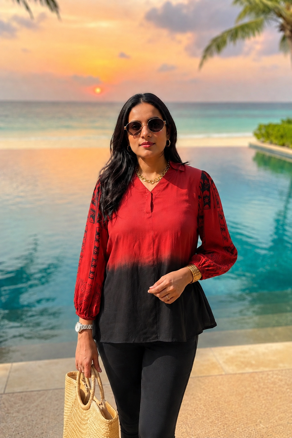 Red Ombre Printed Top