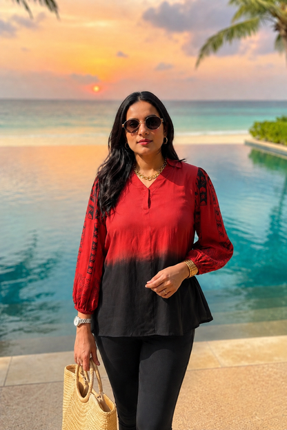Red Ombre Printed Top