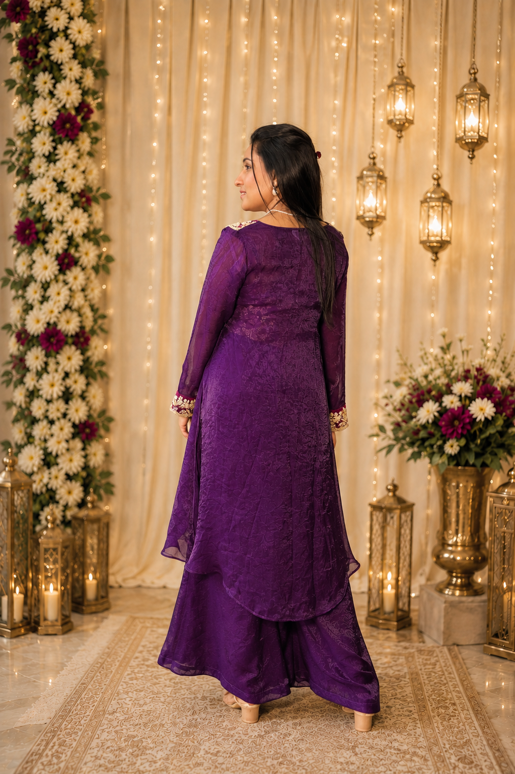 Purple Embroidered Kurti Set with Palazzo Pants