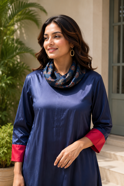 Blue to Red Ombre Kurti with Pants