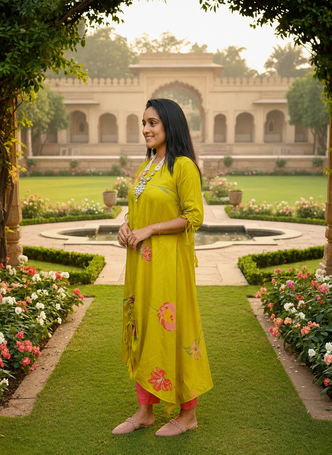 Mustard Yellow Kurti with Drawstring Detail