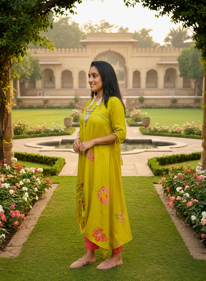 Mustard Yellow Kurti with Drawstring Detail