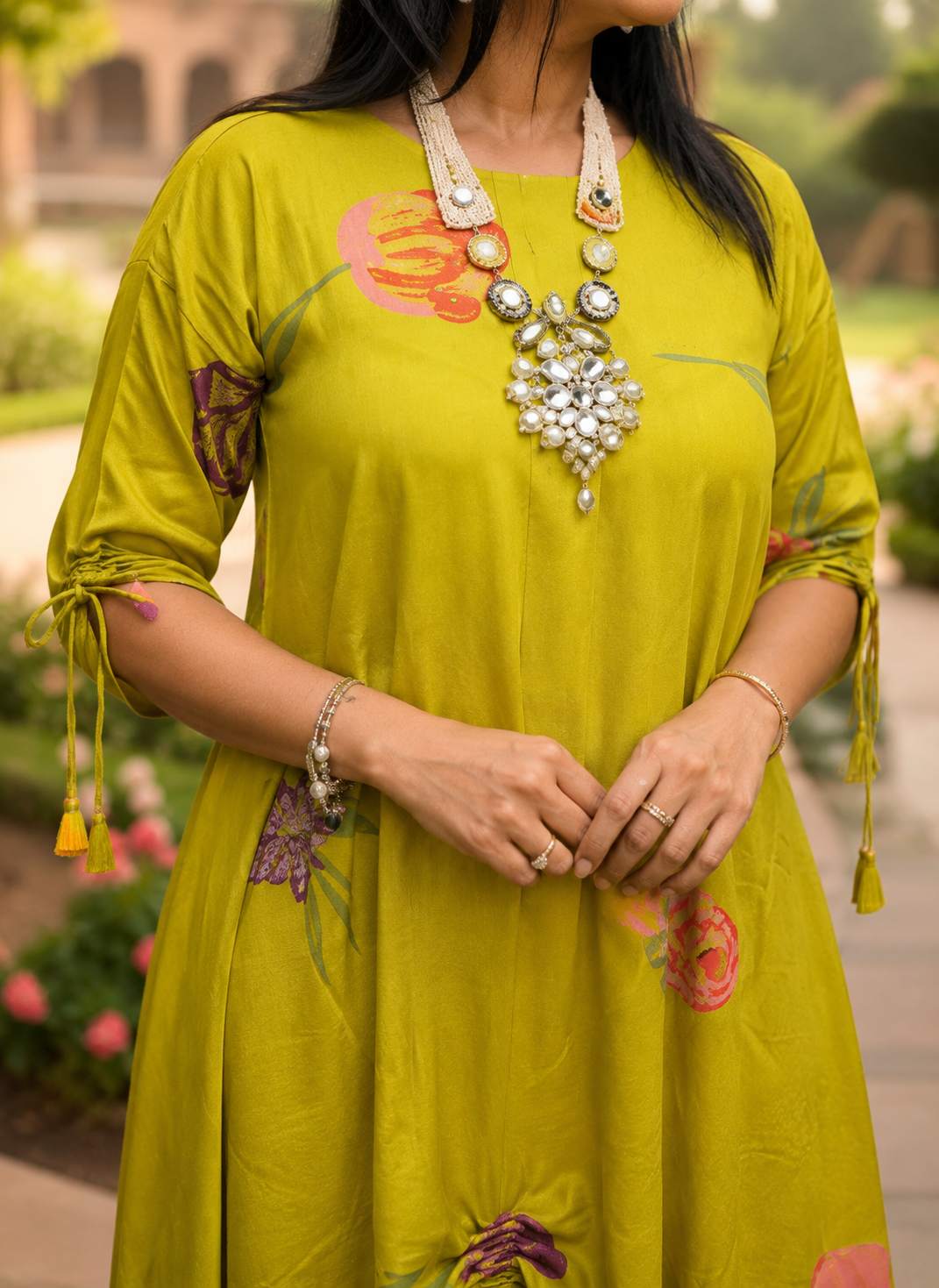Mustard Yellow Kurti with Drawstring Detail