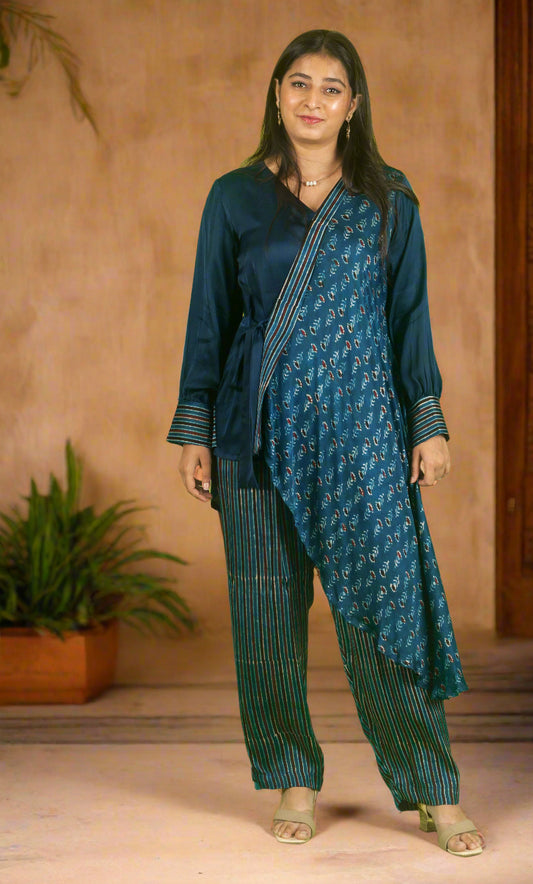 Blue ajrakh knot top with pants