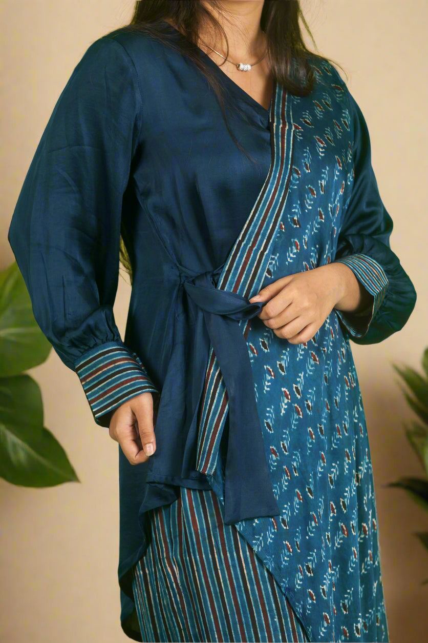 Blue ajrakh knot top with pants