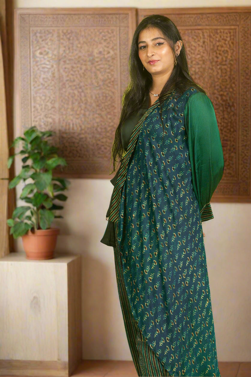 Green ajrakh knot top with pants