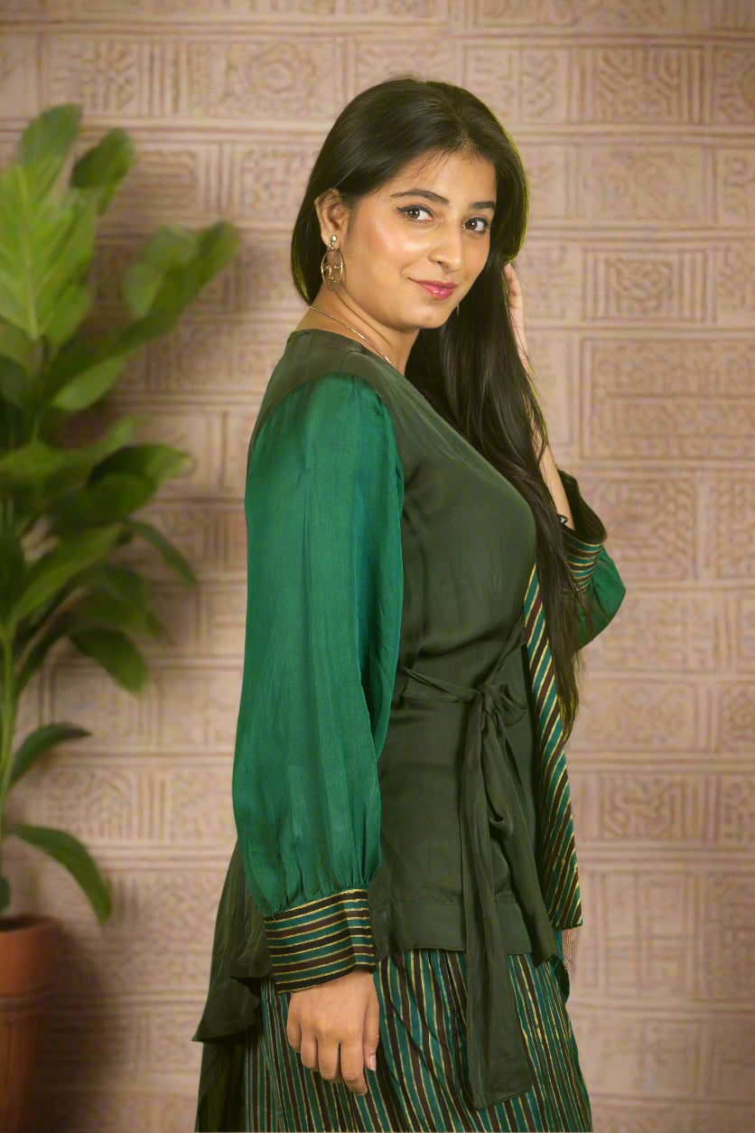 Green ajrakh knot top with pants