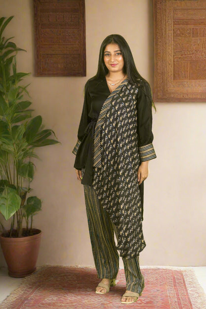 Black ajrakh knot top with pants