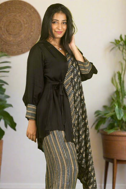 Black ajrakh knot top with pants