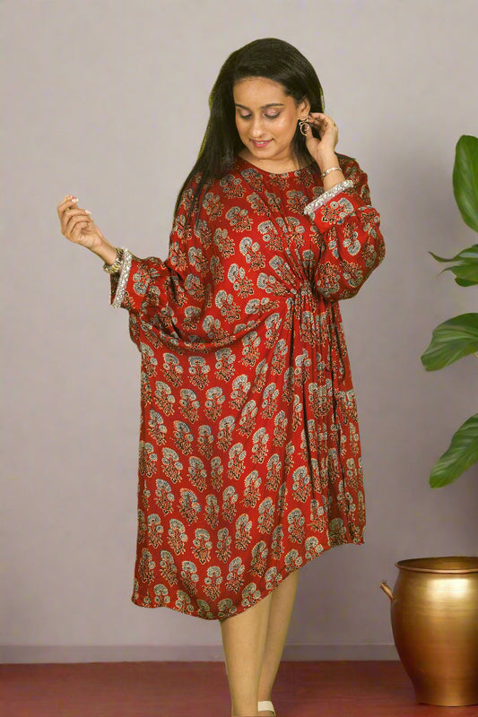 Ajrakh Eclat dress with hand embroidered cuff