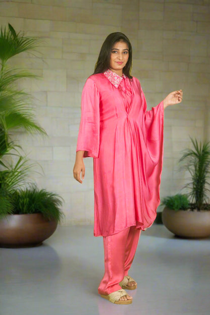 Seraphic draped cape with hand embroidery