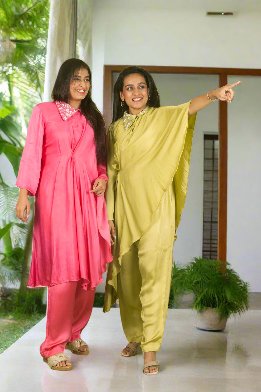 Seraphic draped cape with hand embroidery