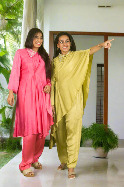 Seraphic draped cape with hand embroidery