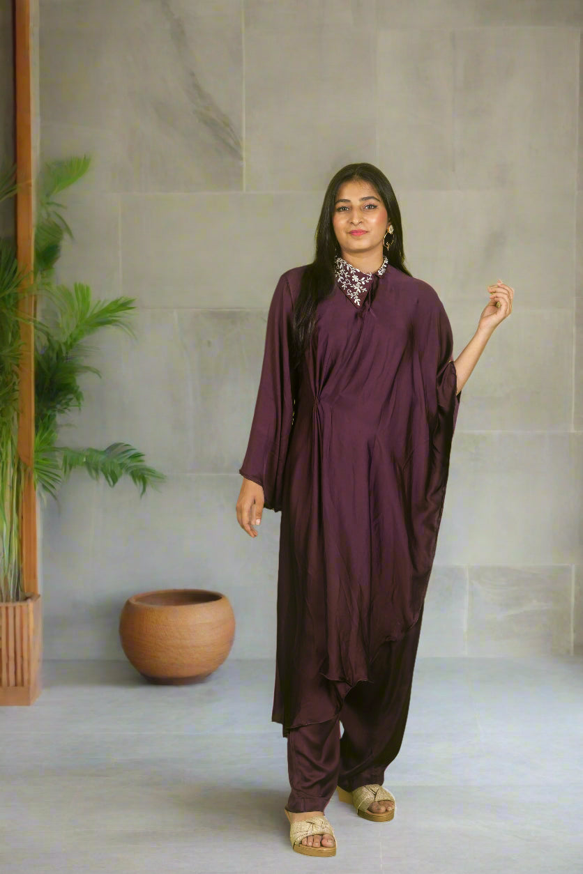 Seraphic draped cape with hand embroidery