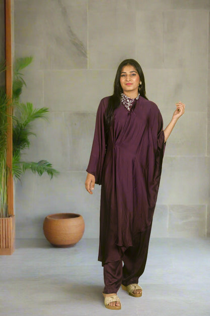 Seraphic draped cape with hand embroidery