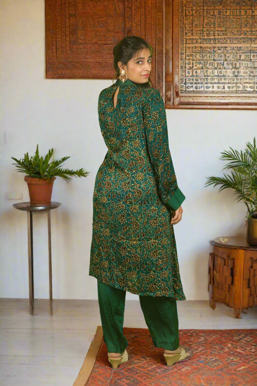 Green ajrakh block print Charm set