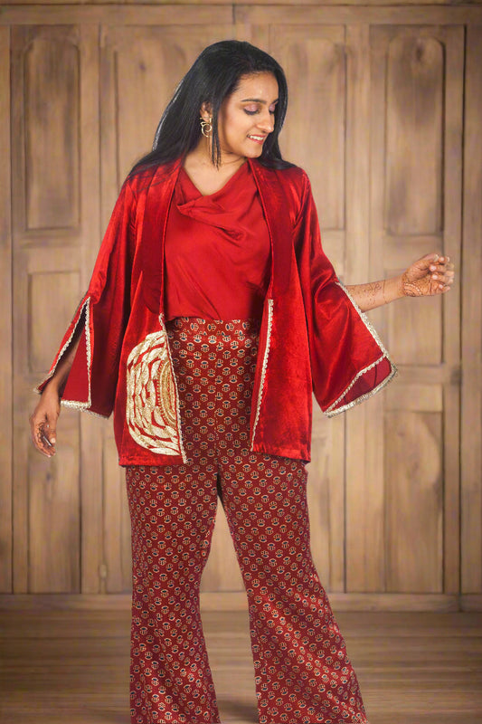 Crimson couture with hand embroidered jacket