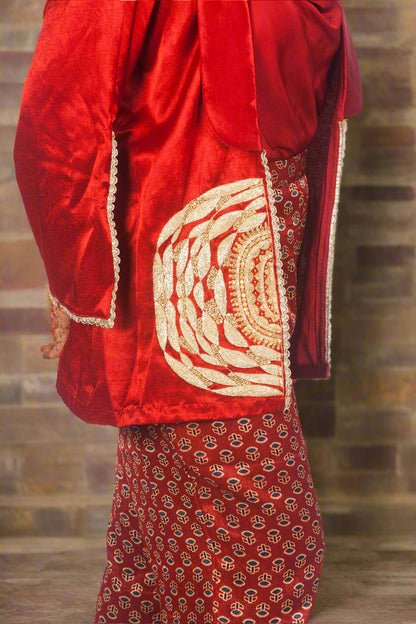 Crimson couture with hand embroidered jacket