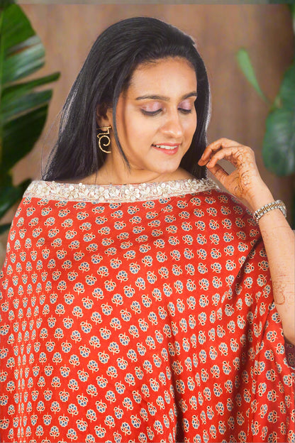 Red Allure set with hand embroidered cape & palazzo