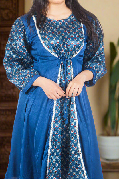 Blue Urban Bloom kurti with tie detailing & pant