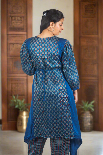 Blue Urban Bloom kurti with tie detailing & pant