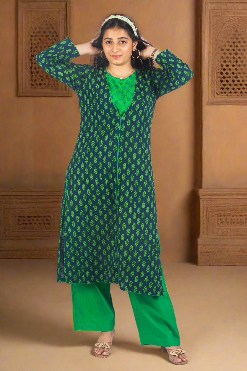 Verdant grace cotton kurti with pants