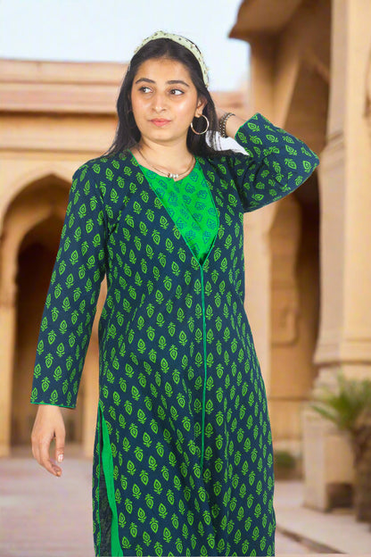 Verdant grace cotton kurti with pants