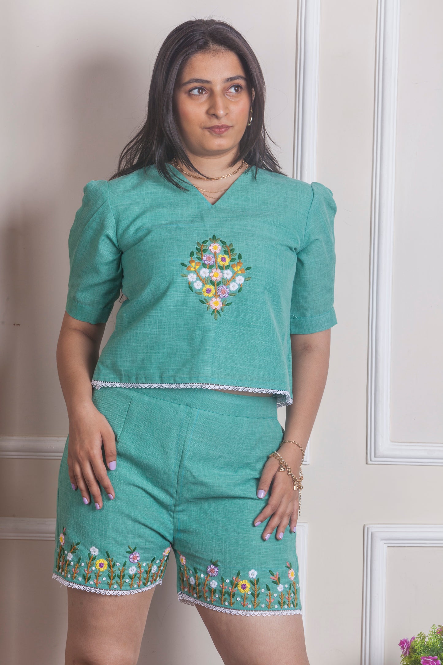 Aqua Green Embroidered Co-ord Set