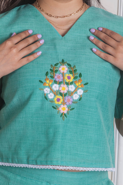 Aqua Green Embroidered Co-ord Set