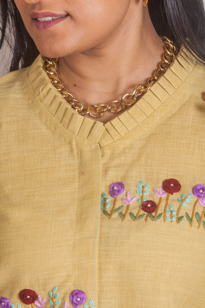 Yellow hand embroidered top