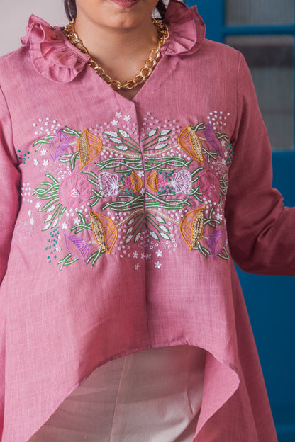Rose Pink Embroidered High-Low Top