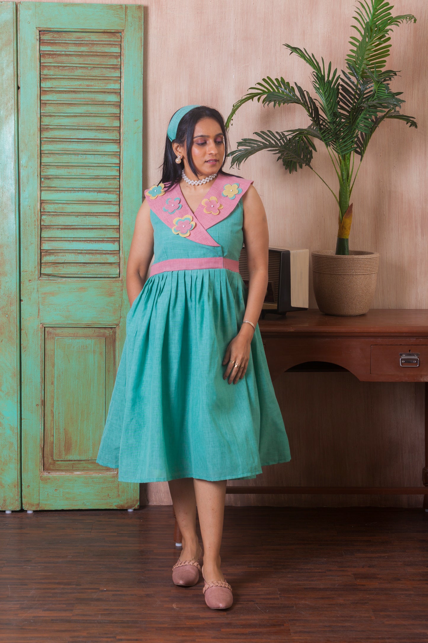 Mint Petal Wrap Midi Dress