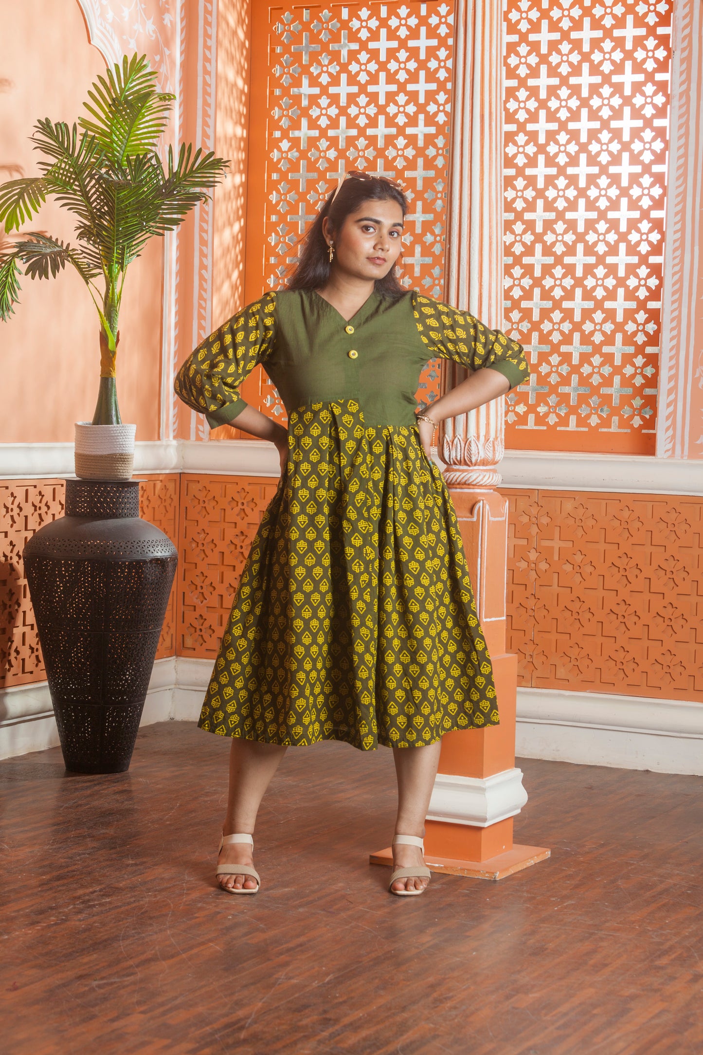 Olive Bloom Empire Dress