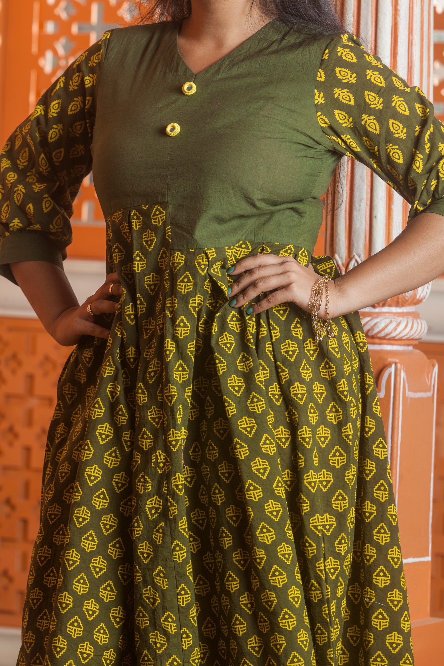 Olive Bloom Empire Dress