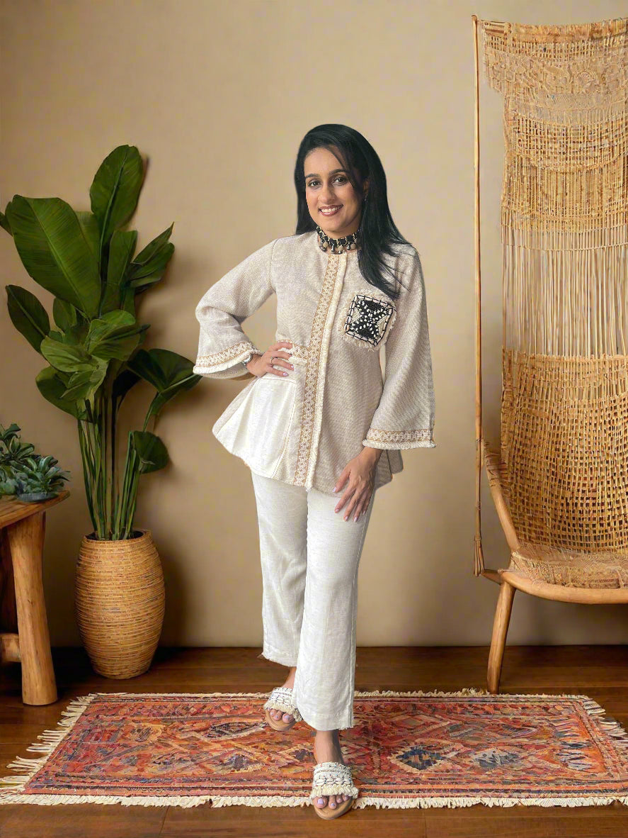 Jute Handcrafted Embroidered Peplum Co-ord Set