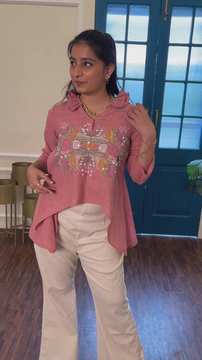 Rose Pink Embroidered High-Low Top