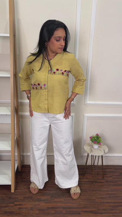 Yellow hand embroidered top