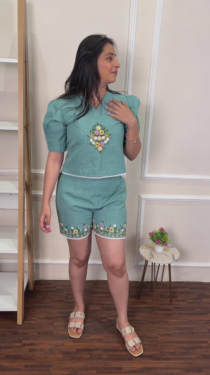 Aqua Green Embroidered Co-ord Set